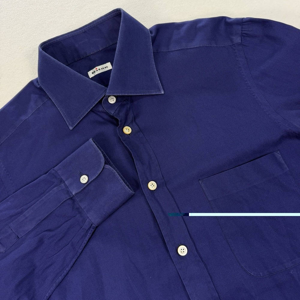 Kiton Napoli Luxury Cotton Shirt Mens Large Purple Long Sleeve Made in Italy